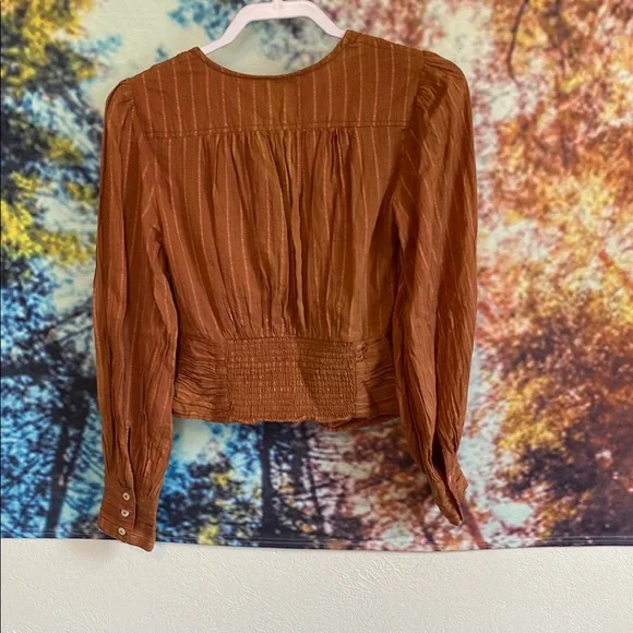 Free People Brown Buttoned Ruched Crop Top - Picture 6 of 8